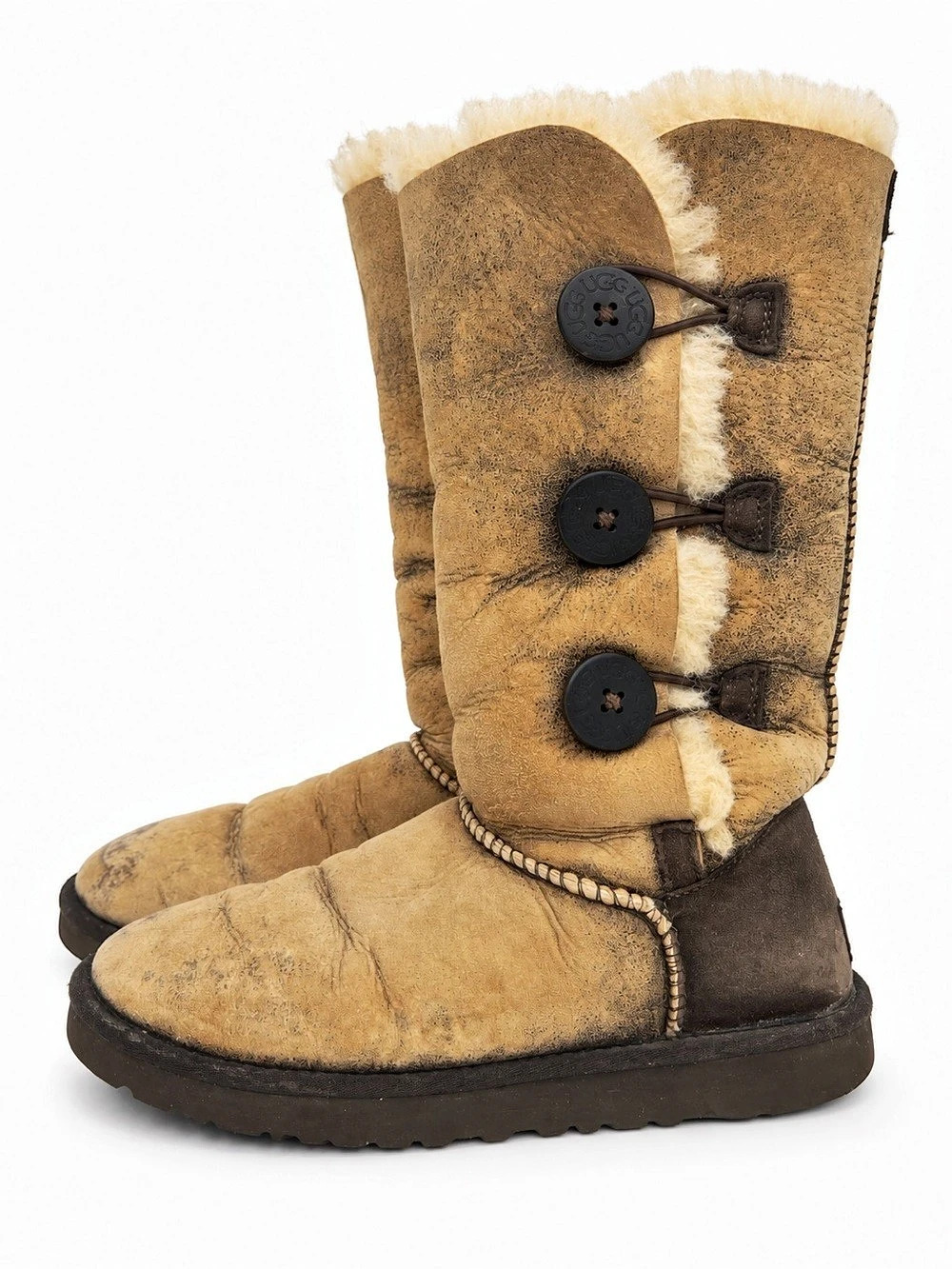 UGG Bailey Button Triplet Chestnut Tall Sheepskin Boots Women’s Size 7